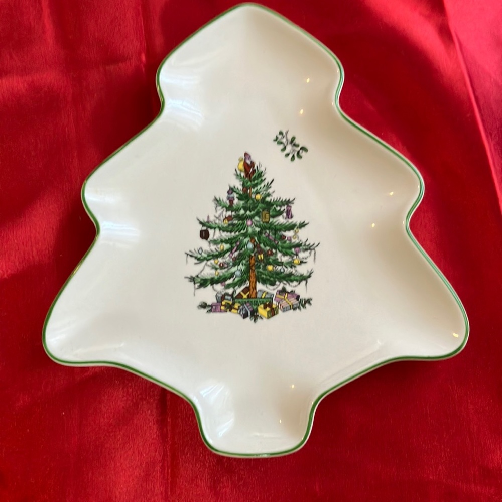 Candy Dish Spode Christmas Tree Shape and Tree and missile toe print